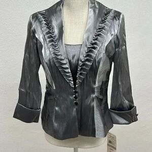 J.R. Nites by Carol Lin Jacket and Tank 2 Pc Metallic Silver Women’s Sz 6